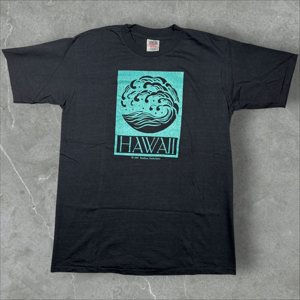 Vintage 80s Hawaii Paintbox Productions Wave Art Graphic Single Stitch Shirt -XL